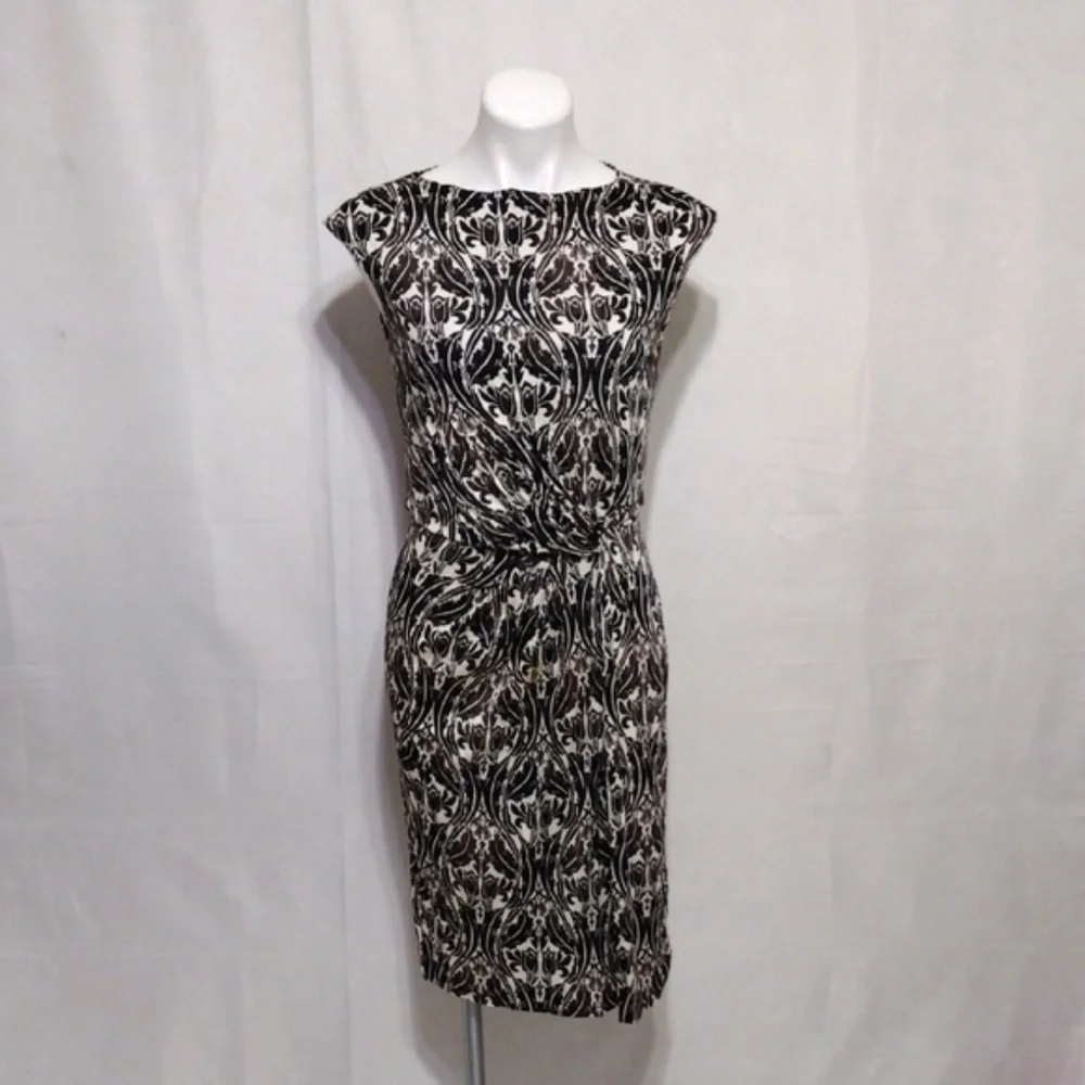 Tory Burch 100% Silk Floral Print Draped Ruched Sleeveless Dress S Elegant Glam